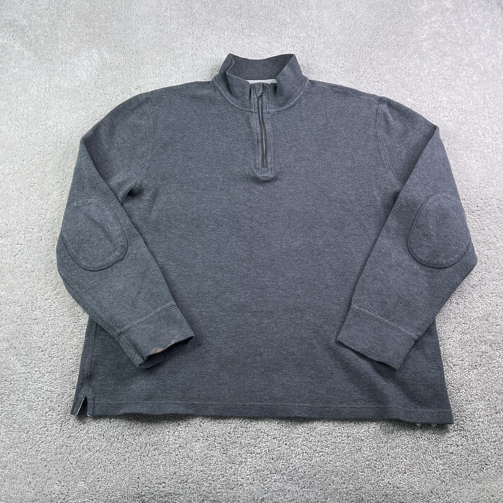 Roots Canada Sweatshirt Mens 2XL XXL Grey Heavyweight Quarter Zip Pullover
